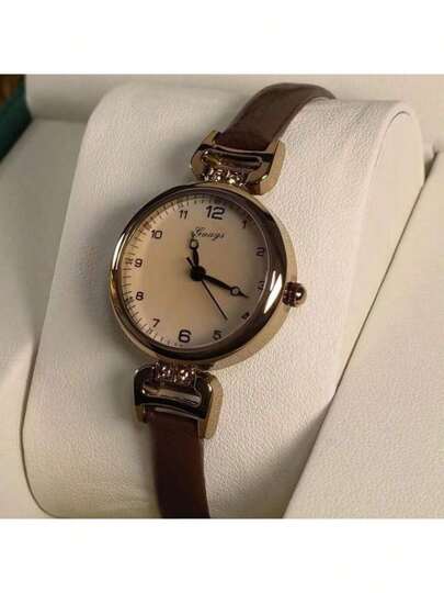 1 pieza Reloj de cuarzo de estilo británico vintage de lujo nicho con esfera pequeña digital, correa de PU para mujer, adecuado para uso diario