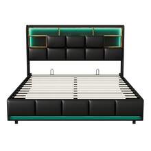 Upholstered Bed 140x200 Cm With Storage Headboard, Modern Double Bed Frame 140x200 Cm With Slatted Frame, Bed Box, Hydraulic Double Bed, Without Mattress, Black, PU Leather (160x200cm) - 黑色 - 查看 9