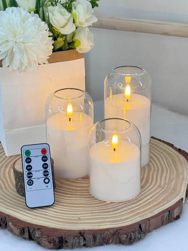 3 pezzi Candele senza fiamma, candele a LED a batteria con effetto fiamma 3D, telecomando e funzione timer, 300 ore di durata, tremolanti, dimmerabili, adatte per compleanni, camera da letto, matrimoni, decorazione della casa, regali per insegnanti, regali di compleanno, Ognissanti, decorazioni per feste
