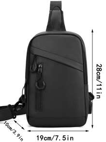 Casual Fashion Waterproof Men's Versatile Chest Bag, Solid Color Large Capacity Simple Messenger Bag, Outdoor Mini Sling Bag, Student School Backpack, Daily Commute, Multi-Function USB Port