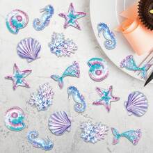 100pcs Mermaid Birthday Decorations Confetti, Seabed Theme Birthday Party Table Confetti, Dreamy Blue & Purple Seashells & Coral Design, Ins Style