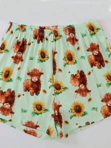 3pcs Women's Sleepwear Set, Short Sleeve Top, Shorts & Long Pants, Crew Neck, Breathable & Comfortable, Loose Fit, Bold Graphic Print, Suitable For All Seasons - Mint Green - View 8