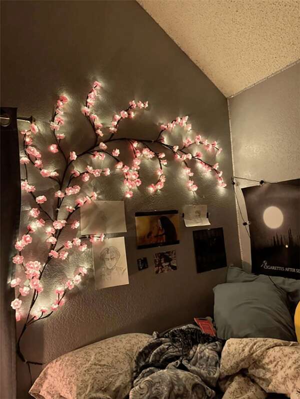 96LED Sakura Vine Lights, Romantic Floral Design, 8 Flashing Modes, USB Powered, Flexible And Bendable, Suitable For Wedding Decoration, Home Decoration, Fairy Garden, Room, Wall, Courtyard, Holiday Party, Game Room, Office
