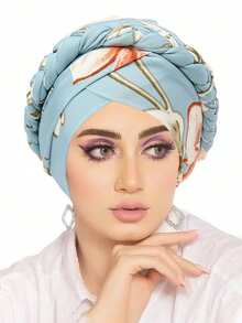 1pc Floral Printed Head Scarf/Bandana Cap, Versatile Chemo Hat Head Wrap For Women Daily Wear Turban For Dress, Beach, Holiday, Accessories, Travel Essential - A - View 2