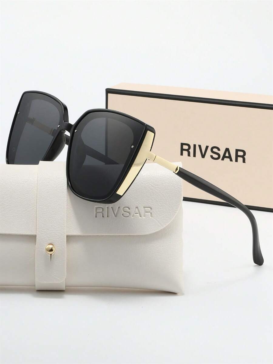 RIVSAR 时尚女士猫眼金属框偏光太阳镜，优雅户外休闲派对旅行夏季猫眼圆形珠宝太阳镜，高端品牌节日礼品精品太阳镜，情人节圣诞节万圣节，送礼首选 - 彩色 - 查看 1