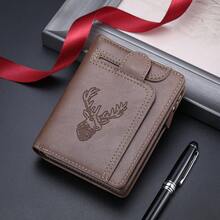 1 chiếc ví nam thiết kế mới, ví đựng tiền xu đa năng có khóa kéo hình đầu hươu cổ điển, ví đựng thẻ đa năng cho học sinh trẻ, quà tặng trang trọng/kinh doanh cho ngày lễ tình nhân - Nâu nhạt - Xem 5