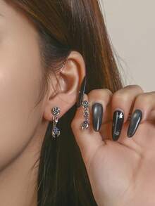 1 Par de Pendientes de Plata de Ley 925 con Flores de Rosa y Escorpión Incrustados de Cristales Vintage, Adecuados para Uso Diario de Mujeres