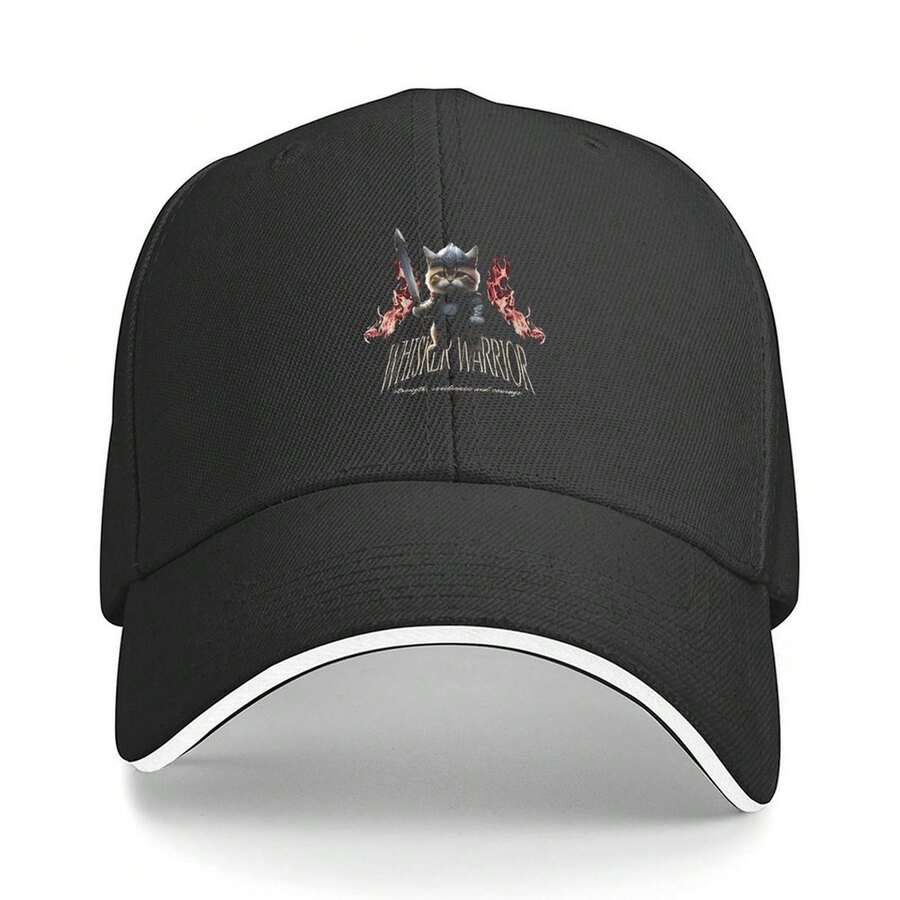 Printed Mens Mecha Warrior Cat Graphic - Casual Short Sleeve Round Neck Tee With Unique Flame & Sword Design For Summer Cat Tshirt Sandwich Baseball Cap - Adjustable Washed Dad Hat - Breathable, Lightweight & Durable - Unisex Outdoor Sports Truck - 黑色 - 查看 1