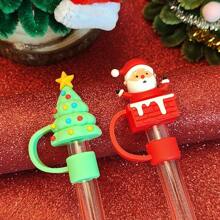 1 /2 /3 /6PCS Christmas Silicone Straw Cover, Suitable For 40oz/30oz/10mm Sippy Cup, Water Cup Decoration Accessories Reusable Straw Cover, Portable Protective Plug Decoration, For Christmas Gifts, Cup Accessories, Party Holiday Gifts To People