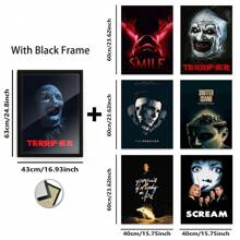 Optional Buy One Get Six Free Style, 12*16in Letters, Scary Clowns Pattern, Optional Frame, Optional 1 Pc Canvas Or Paintings With Polished Plexiglass Frame + 6 Pcs Canvas Posters, Replace Any Time, Modern Wall Art Decor For Home Living Room Bedroom Office, Home Decor, Home Accessories