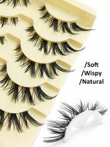 Asiteo 5 Pairs Cat Eye False Eyelashes, Natural Looking 3D Faux Mink Soft Anime Cosplay Thick False Eyelashes - 眼尾拉長款 - 查看 2