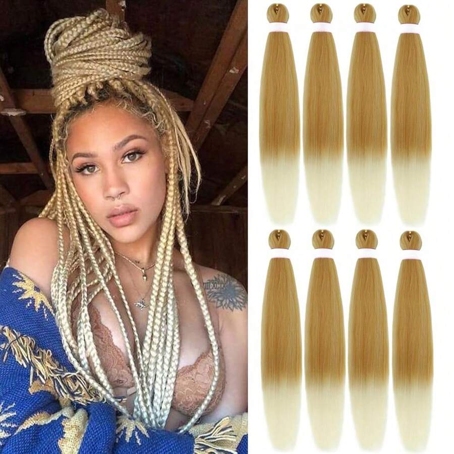 Ombre Pre Stretched Braiding Hair 30 Inch 8 Packs Synthetic Crochet Braids Hot Water Setting Professional Soft Texture Synthetic Hair Extensions 30 Inch 1B 27 - 27/613(金色至白金) - 查看 1
