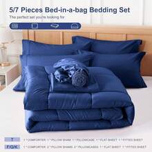 Newspin Queen Bed In A Bag 8 Pieces Comforter Set, Black All Season Bed Set, Queen Bedding Sets With Comforter And Sheets, Pillow Shams, Flat Sheet, Fitted Sheet, Pillowcases And Bed Skirt - 藍色 - 方形 - 查看 5