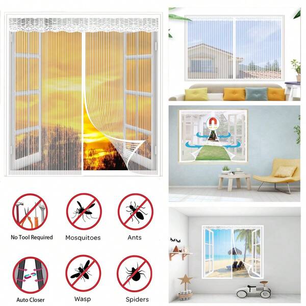 Self-Adhesive Window Screens, Reusable Mesh Curtains With Self-Adhesive Fasteners, Suitable For Multiple Windows Without Drilling (White)