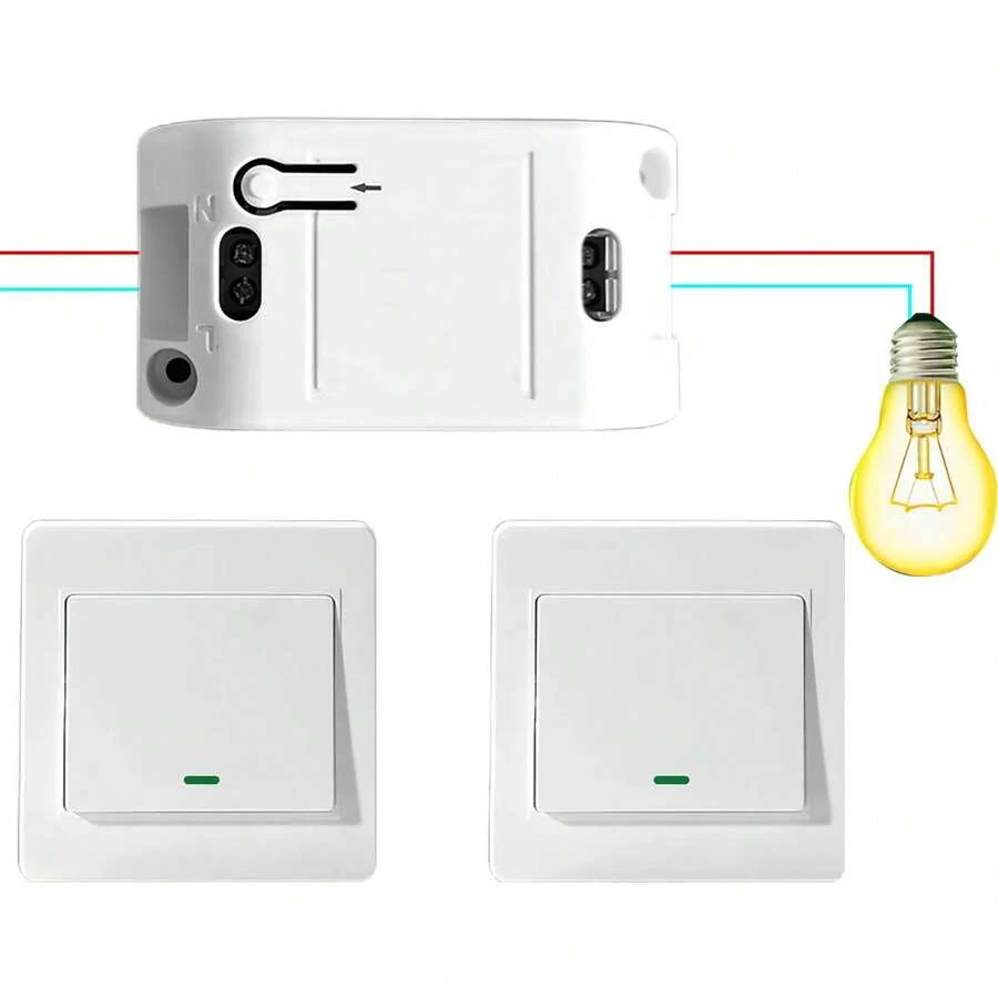 Módulo de interruptor de control remoto RF inalámbrico individual de 1 pieza, adecuado para controlar electrodomésticos de bajo consumo de 220 V, lámparas, ventiladores, vallas publicitarias y otros electrodomésticos dentro de 30-50 M - Blanco - Ver 1