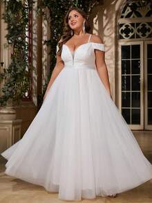 Plus Size Damska Lekka Suknia Ślubna, Suknia Wieczorowa Z Odsłoniętymi Ramionami, Na Formalne Wydarzenie, Przyjęcie, Pierwszy Taniec, Kolacja