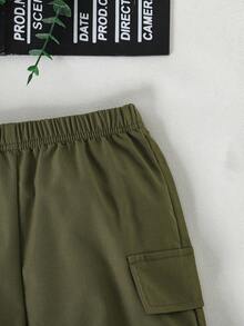 幼儿男童卡通熊印花短袖上衣 + 休闲工装裤 2 件套 - 黑色 - 查看 6