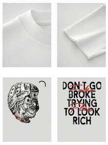 1pcs Graphic Retro Men's Doublesided Tshirt Don't Go Broke Trying To Look Rich Tee 100% Cotton For Daily Wear - 白色 - 查看 4