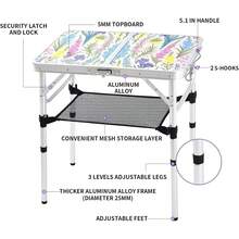 Mesa plegable portátil, pequeña mesa de camping de 2 pies con soportes de malla, aluminio ligero y altura ajustable - Flores florecientes. - Ver 12