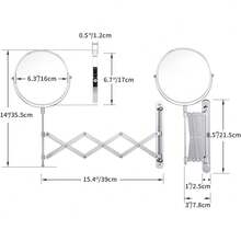 Extendable 1X/5X Vanity Mirror For Women & Men, 360°Swivel Accordion Makeup Mirror, 15 Inch Wall Mounted Double Side Shaving Bathroom Mirror. - Silver - View 7