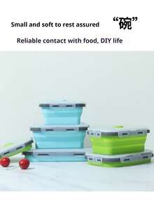 硅胶食品储存容器4件套，可扩展和可折叠硅胶食品盒，便携式食品储存容器，冰箱储物盒套装午餐盒，户外野餐盒，微波炉便携式午餐盒，下午茶，圣诞节 - 多重規格 - 查看 5