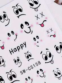 2 Cartoon Cute And Rich Facial Expression Nail Art Stickers - Black, White, Red, Pink Smile, Mischievous, Angry, Intoxicated Expression Art Design, 3D Flat Technology, Suitable For Women's Disposable Self-Adhesive Nail Art Stickers, Cartoon Cute Theme Style, Easy To Stick Nail Decoration Stickers