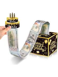 1 Set Rosagold/Schwarz-Gold Geburtstags-Papier-Geldbox + Karte zum Geldkarten-Ziehen, witzige Zieh-Geldgeschenkbox Alles Gute zum Geburtstag Überraschungsgeschenkset für Frauen Männer beste Freunde Freundin Ehefrau Schwester Geburtstagspartys, Schulanfang Valentinstag