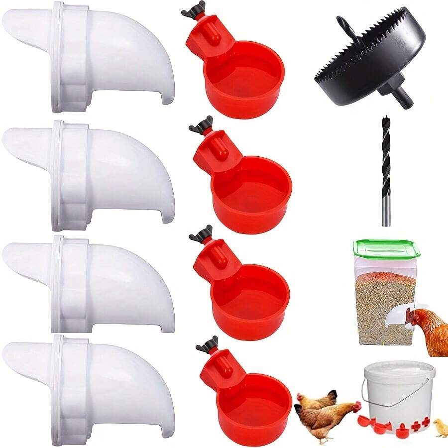 4-Port Automatic Chicken Feeder, DIY Poultry Feeder Kit Includes 4 Plugs And 1 Hole Saw, Weather-Resistant Reusable Gravity Chicken Feeder Suitable For Buckets, Barrels, Boxes, Troughs