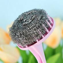 12个钢丝球+4个手柄 清洁工具 垫片 高密度金属清洁垫 适用于清洁锅碗瓢盆 去除锈迹 清洁油污 效果极佳