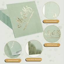 Wedding Napkins Disposable 100 PCS, Gold Foil Mr And Mrs Paper Cocktail Napkins For Wedding Dinner Party, 2-Ply,