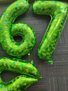 Extra Large Green Plaid Digital Balloon, Pixel Blocks Foil Inflatable Numbers, Suitable For Baby's Birthday Photos, Birthday Party Background Decor, Room Decoration - Multicolor - View 6