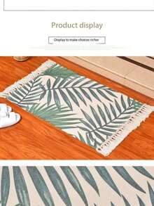 1PCSCotton Yarn Woven Floor Mat Digital Printing Handmade Knotting Fringe Floor Mat Carpet For Home Entrance Mat - White+Green - View 9