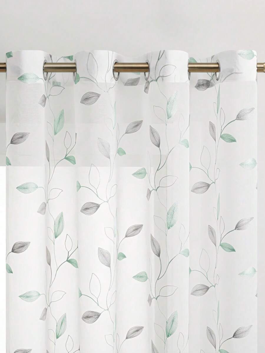 1 tấm rèm cửa sổ mỏng họa tiết hoa lá thêu hình tròn gợn sóng phong cách nông trại, thích hợp trang trí phòng khách, phòng ngủ và nhà cửa, có túi khoen/thanh treo phía trên - Nhiều màu 2 - Xem 1