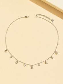1 chiếc dây chuyền mặt trăng bằng thép không gỉ, kiểu dáng tối giản và thời trang. - Bạc - Xem 3