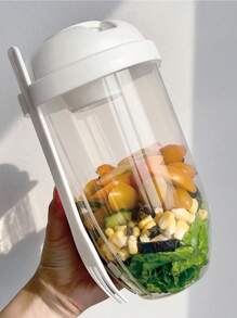 2/1 Pieza Taza portátil para ensalada con tapa y tenedor - Transparente, Recipiente mezclador de PP adecuado para ensaladas frescas, verduras y frutas - Adecuado para llevar el almuerzo y el desayuno, Mezclador de ensalada enlatada, Taza de avena con cuchara y tapa, Taza de leche y yogur bajo en grasa, Taza portátil para pérdida de peso adecuada para un estilo de vida saludable, Útiles escolares adecuados para mujeres, Útiles escolares de vuelta a la escuela, Botellas de agua, Exterior, Camping