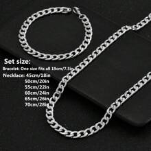 2 Packs Hip Hop Jewelry, 304 Stainless Steel 8mm Cuban Link Necklace And Bracelet, Available In Multiple Size Options