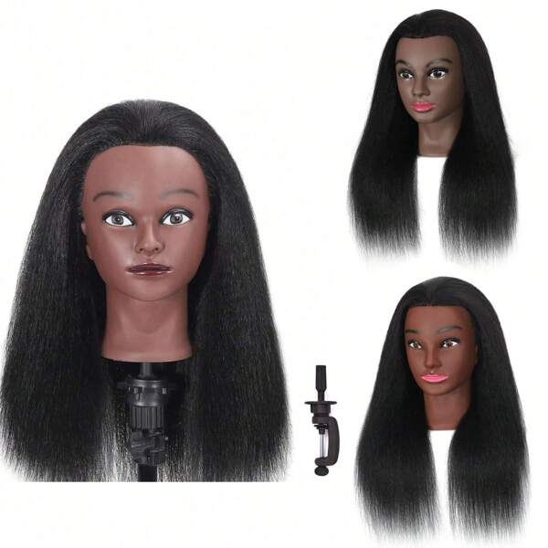 Real Hair Model Head Training Head Mannequin For Hairdressers To Practice Weaving Hair Styles With Clip Stand (12 Inch, Black).