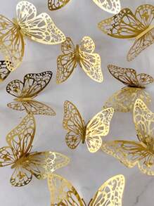 12 piezas Pegatinas de pared de mariposas 3D huecas, decoraciones para pastel, decoración de boda, decoración de sala de estar, decoraciones para fiesta de cumpleaños, pegatinas personalizadas