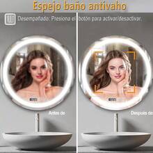 Espejo de baño LED, espejo de baño iluminado de 45x65 cm, control táctil y 3 modos de luz, reloj digital y termómetro, espejo de baño antiempañante ajustable, espejo LED de vidrio templado, fácil instalación - Redondo - Ver 8