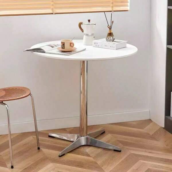1 Pc Luxury Lightweight Stone Veneer Small Coffee Table, Stainless Steel Frame Sofa Side Table, Suitable For Living Room And Bedroom