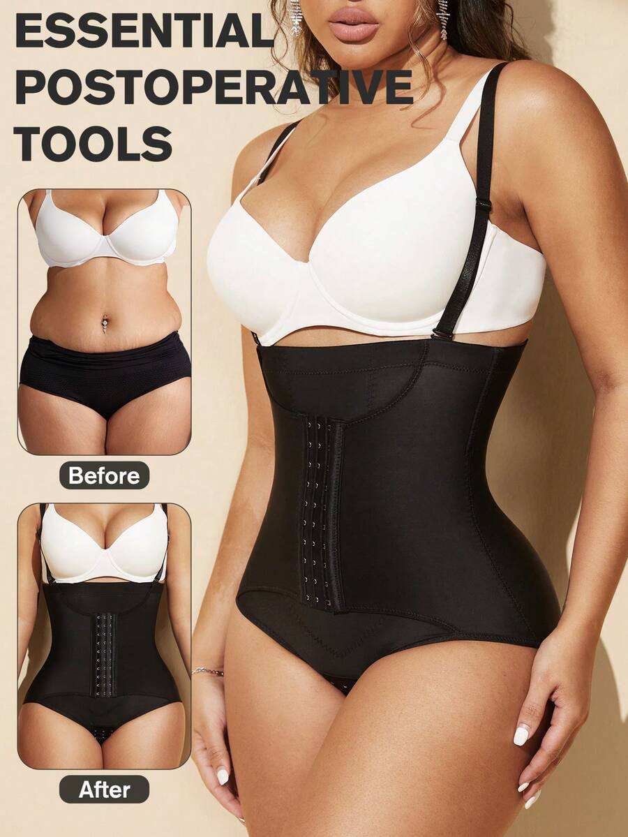 1pc Women Waist Trainer, Slimming High Waist Back Button Closure Shapewear Bottoms - Black - View 1