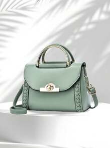 Borsa quadrata piccola da donna di colore unito, borsa a tracolla con manico superiore da donna, mini borsa a tracolla di moda, portafoglio da donna con decorazione fibbia