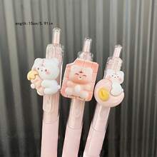5 canetas esferográficas retráteis aleatórias de urso rosa claro com desenho de urso, caneta esferográfica criativa personalizada, caneta esferográfica retrátil para estudantes, caneta esferográfica feminina rosa fofa com tinta preta de 0,5 mm