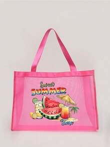 1 件装网状沙滩包尼龙材质字母印花沙滩网手提包，容量大，自己使用或赠送他人，返校用品沙滩包，防水背包度假包，适合朋友、妈妈、老师、母亲节礼物，夏季必备品，沙滩必备品 - 彩色 - 查看 7