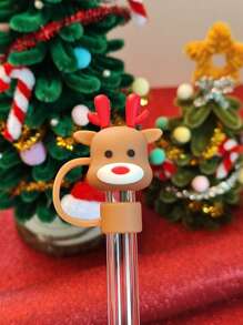 1 /2 /3 /6PCS Christmas Silicone Straw Cover, Suitable For 40oz/30oz/10mm Sippy Cup, Water Cup Decoration Accessories Reusable Straw Cover, Portable Protective Plug Decoration, For Christmas Gifts, Cup Accessories, Party Holiday Gifts To People