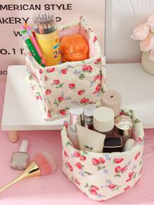 1 件/套 可爱黄色草莓印花绗缝女孩化妆品收纳篮护肤品收纳篮袋女士化妆收纳化妆品收纳盒化妆品刷子收纳多功能收纳化妆品、口红、刷子、护肤品、手机、耳机、玩具、书籍、小物件家居装饰卧室装饰客厅装饰浴室装饰生日礼物乔迁礼物周年纪念礼物伴娘礼物母亲礼物送给朋友的礼物教师礼物