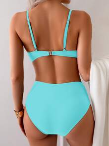 Bộ bikini hai mảnh màu trơn mùa hè, gợi cảm, thanh lịch, phong cách Bohemian, dây mảnh, thích hợp cho kỳ nghỉ biển. - Màu xanh Bạc hà - Xem 3