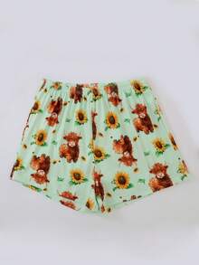 3pcs Women's Sleepwear Set, Short Sleeve Top, Shorts & Long Pants, Crew Neck, Breathable & Comfortable, Loose Fit, Bold Graphic Print, Suitable For All Seasons - Mint Green - View 7