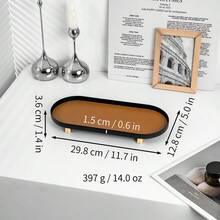 Stylish Nordic Oval Tray With Metal Feet & Leather Cushion – Versatile Bathroom/Kitchen Storage Organizer For Cosmetics, Jewelry & Decor | 3 Sizes (L/M/S) & 3 Colors (Beige/Brown/Dark Green) – Perfect For Home, Hotel, Party & Holiday Use - Multicolor - View 12
