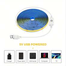 1M/2M/3M/4M/5M Tira de Luz Regulável Touch COB USB, Iluminação Complementar de 5V 8MM Branca e de Tom Quente, Adequada para Iluminação Ambiente, Iluminação Traseira de TV